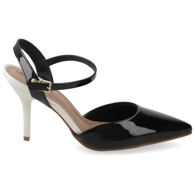 Zapato Taco Aguja Mujer Charol Negro con Pulsera al Tobillo