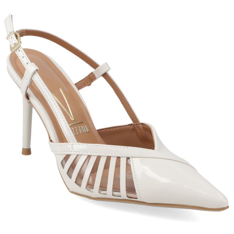 Zapato Taco Aguja Mujer Destalonado con Tiras Crema
