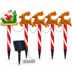 DOPA - Set 5 Estacas Navideñas Solares Led Santa Trineo Renos 40cm