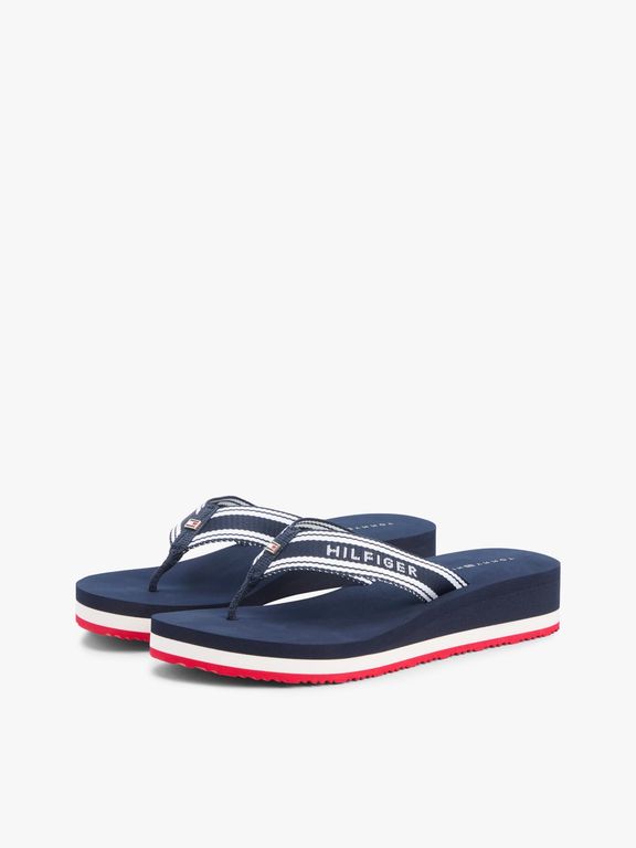 Sandalias De Cuña Con Tira Trenzada Azul