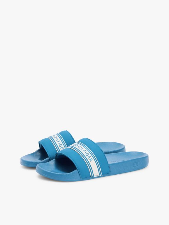 Sandalias Webbing Con Logo Celeste