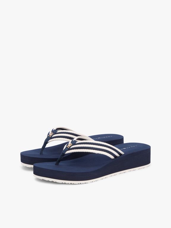 Sandalias De Cuña Con Rayas Azul