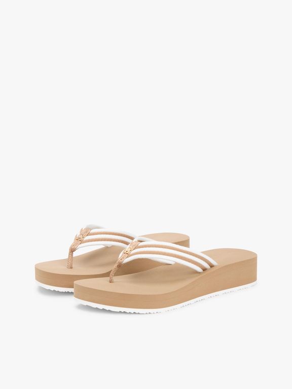 Sandalias De Cuña Con Rayas Beige