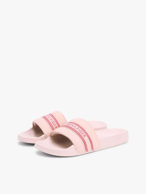 Sandalias Webbing Con Logo Rosado