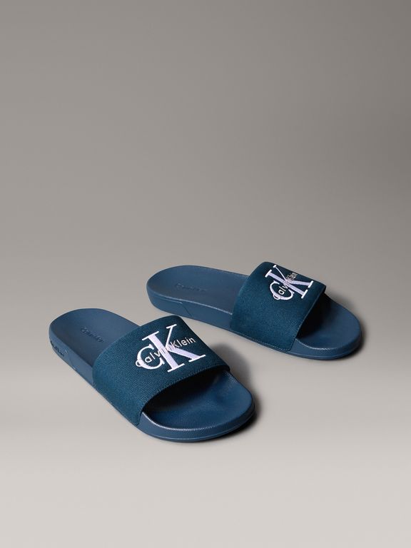 Sandalias Slide con Logo Bordado Azul