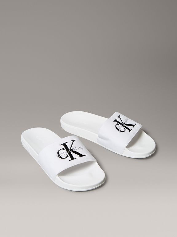 Sandalias Slide con Logo Bordado Blanco