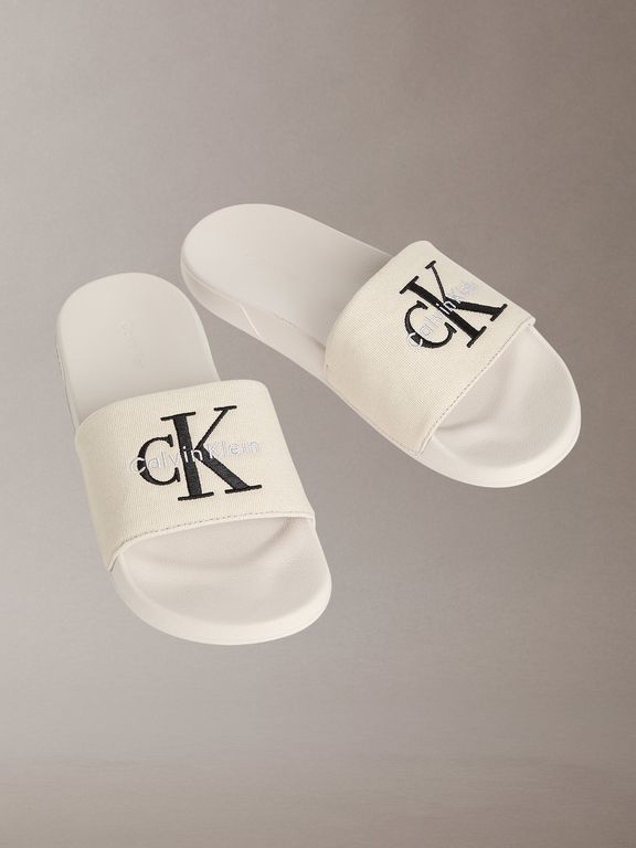 Sandalias Slide con Logo Bordado Blanco