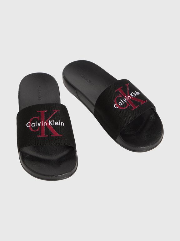 Sandalias Slide con Logo Bordado Negro