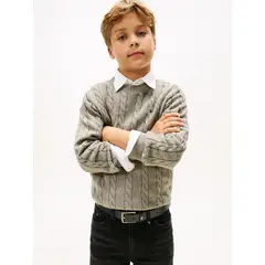 TOMMY HILFIGER - Sweater De Niño De Punto Trenzado Gris