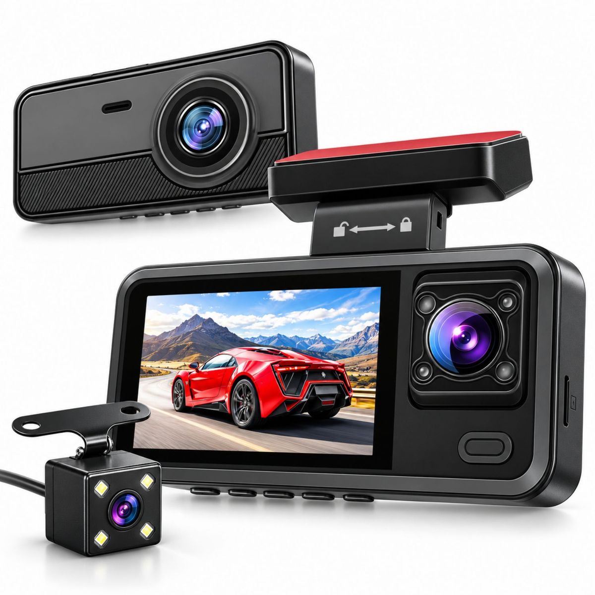TECNOLAB - Cámara Auto Dashcam 3 Lentes Full HD 1080p Wifi IPS - PS