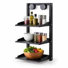 GENERICO - Repisa Organizador de Cocina de Pared 3 Niveles Plegable Metal Negro para Preparar Alimentos