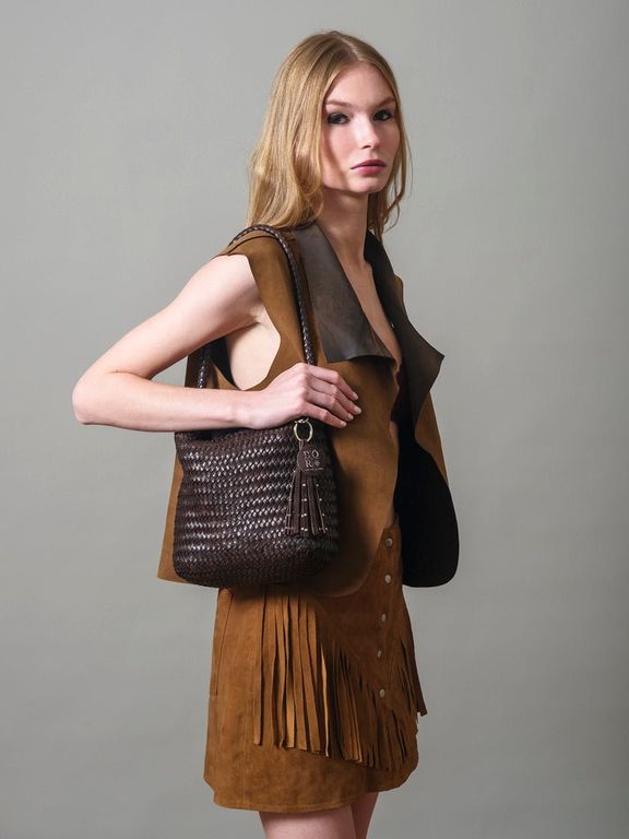 BOR Cartera Mediana Trenzada Cuero Bor Mujer Color Chocolate ...