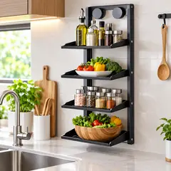 GENERICO - Repisa Organizador de Cocina de Pared 4 Niveles Plegable Metal Negro para Preparar Alimentos