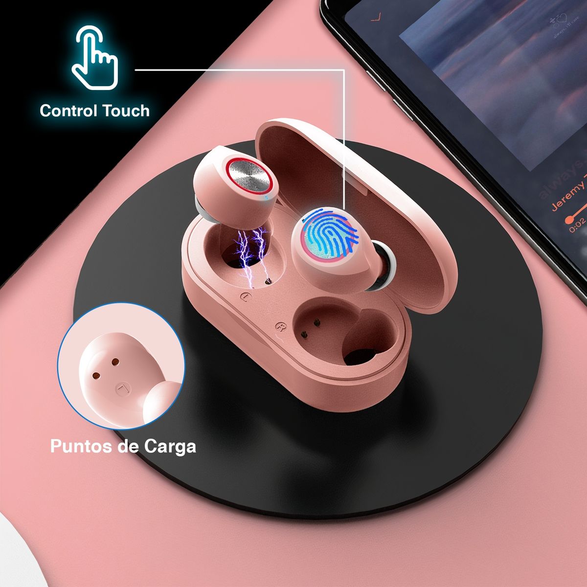 ASIAMERICA - Audífonos Earbuds Reisen V1 Bluetooth Ipx4 Rosado