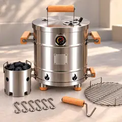 HOMEBRANDT - Barril Ahumador Y Asador Portatil Parrilla Acero Inoxidable