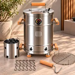 HOMEBRANDT - Barril Ahumador Y Asador Portatil Grande Acero Inoxidable