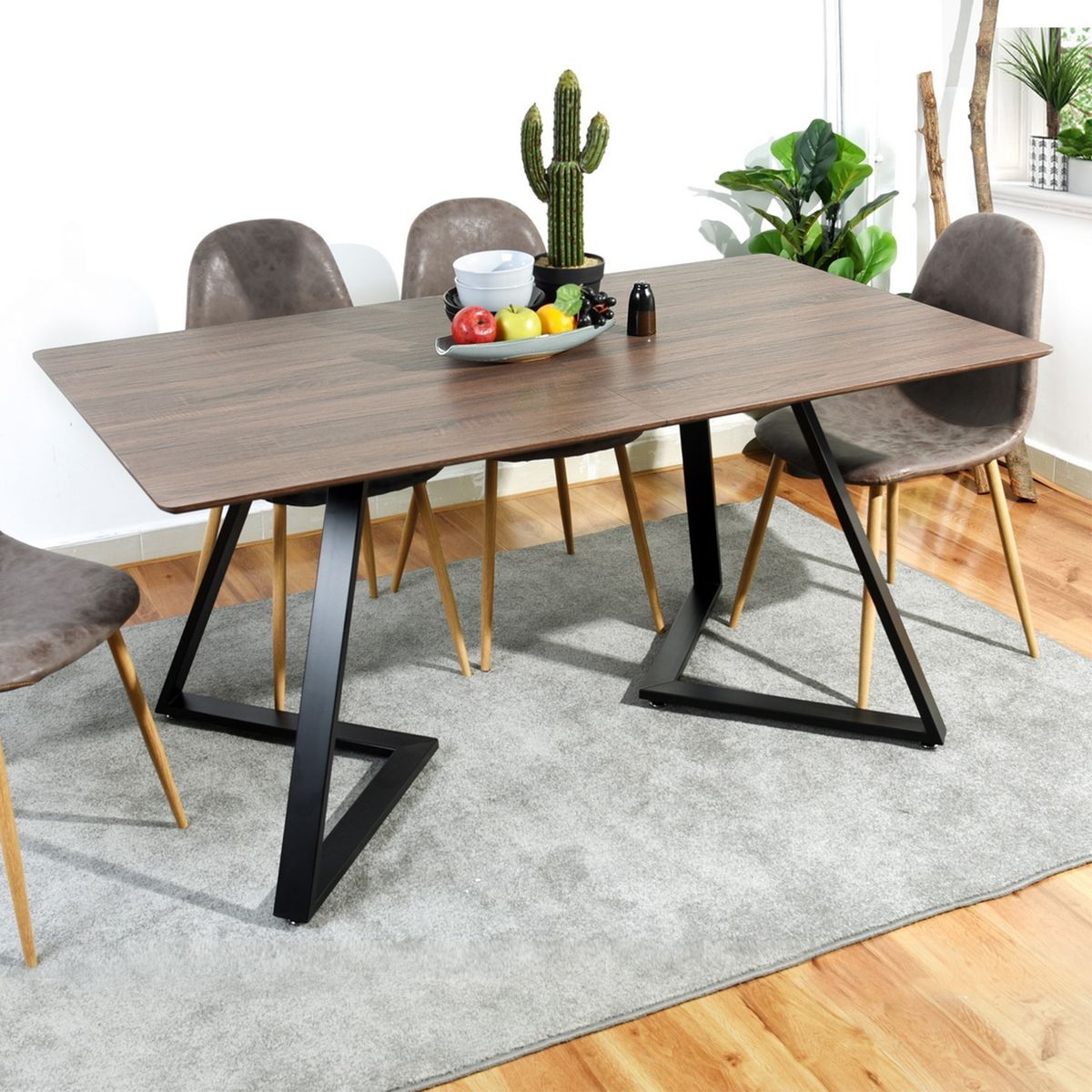 NOVAHUS - Mesa Comedor Base Metal Geométrica Negro