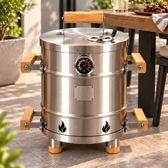 HOMEBRANDT - Barril Ahumador Y Asador Portatil Parrilla Acero Inoxidable