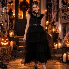 MUNDO ACTIVARTE - Disfraz Merlina Wednesday Baile Mujer Halloween