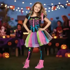 MUNDO ACTIVARTE - Disfraz Esqueleto Fluor Niña Halloween
