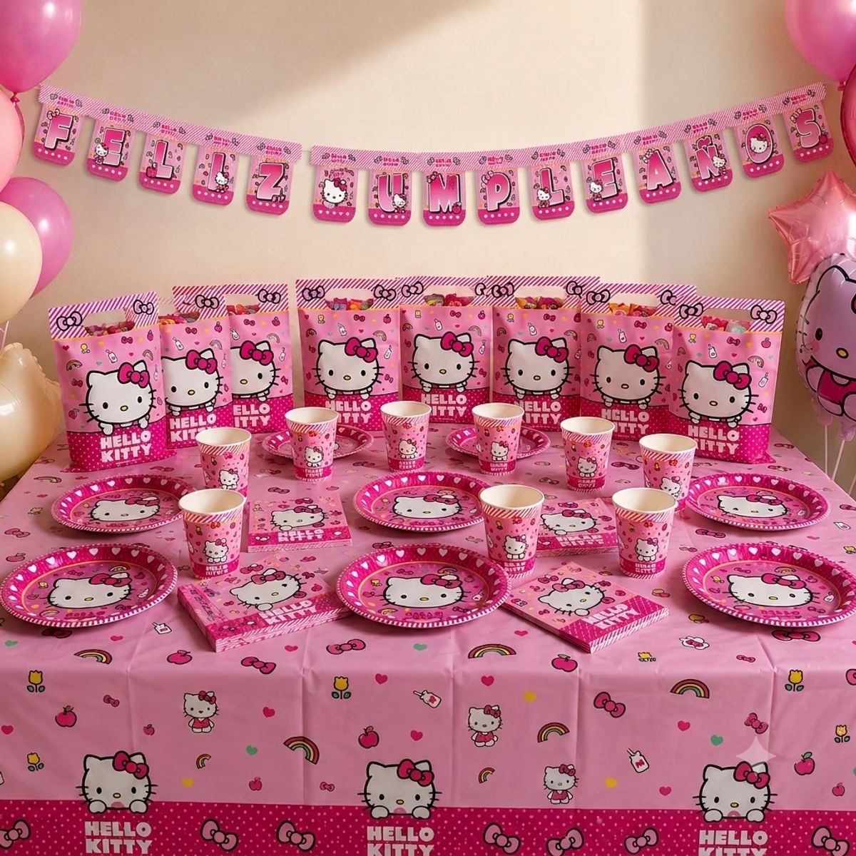 COTILLON ACTIVARTE - Pack Decoración Cumpleaños Hello Kitty 6 Personas Cotillón Activarte