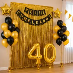 COTILLON ACTIVARTE - Kit Decoración Cumpleaños 40 Años Dorado Negro Cotillón Activarte