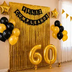 COTILLON ACTIVARTE - Kit Decoración Cumpleaños 60 Años Dorado Negro Cotillón Activarte