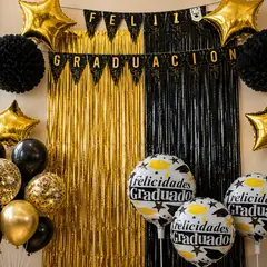 COTILLON ACTIVARTE - Pack Decoración Graduación Dorado y Negro Cotillón Activarte