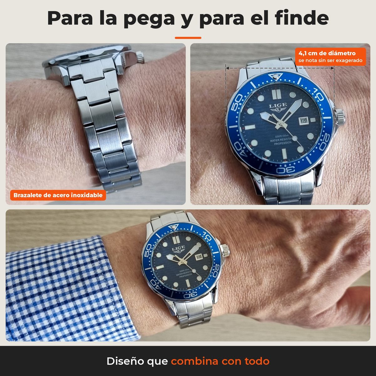 LIGE - Reloj Hombre Análogo Lige Plateado