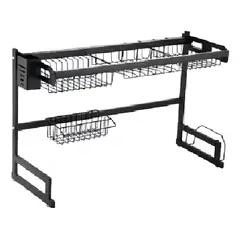 GENERICO - Escurridor de Platos Acero Inoxidable 2 Niveles Kitchen Rack Negro 85cm