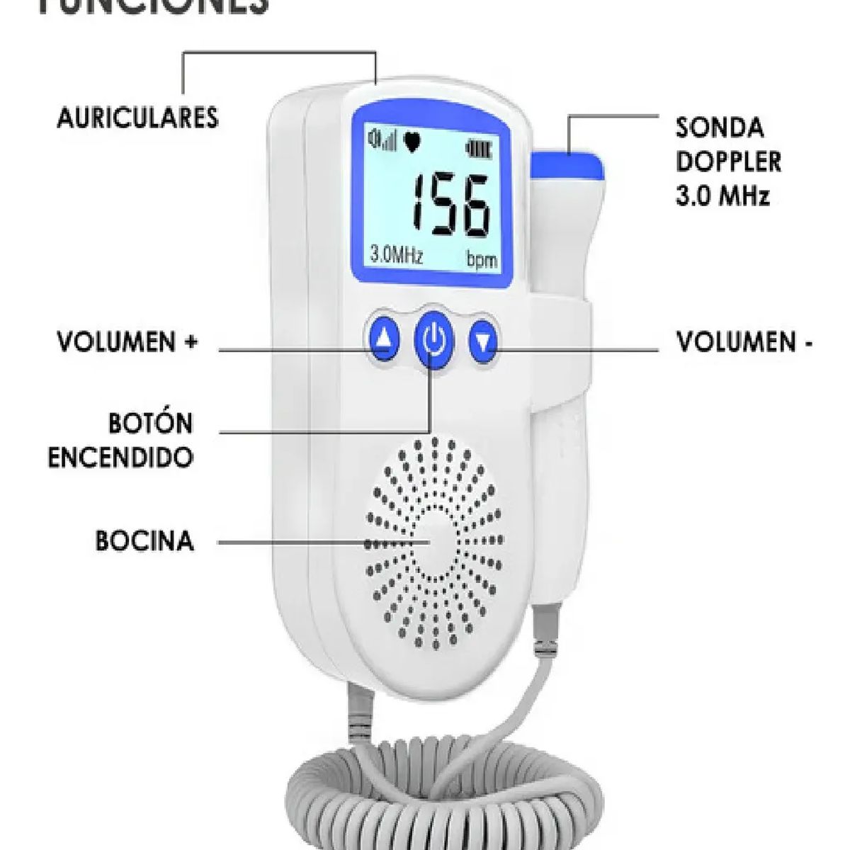 GENERICO Monitor de Frecuencia Cardíaca Doppler Fetal Color Azul ...