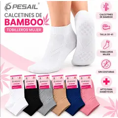 PESAIL - 12 Pares Calcetines Cortos Bamboo Sin Costuras Diabeticos