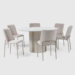 DECOCASA - Comedor Liege Redonda + 6 Sillas Elis L02 Champaña