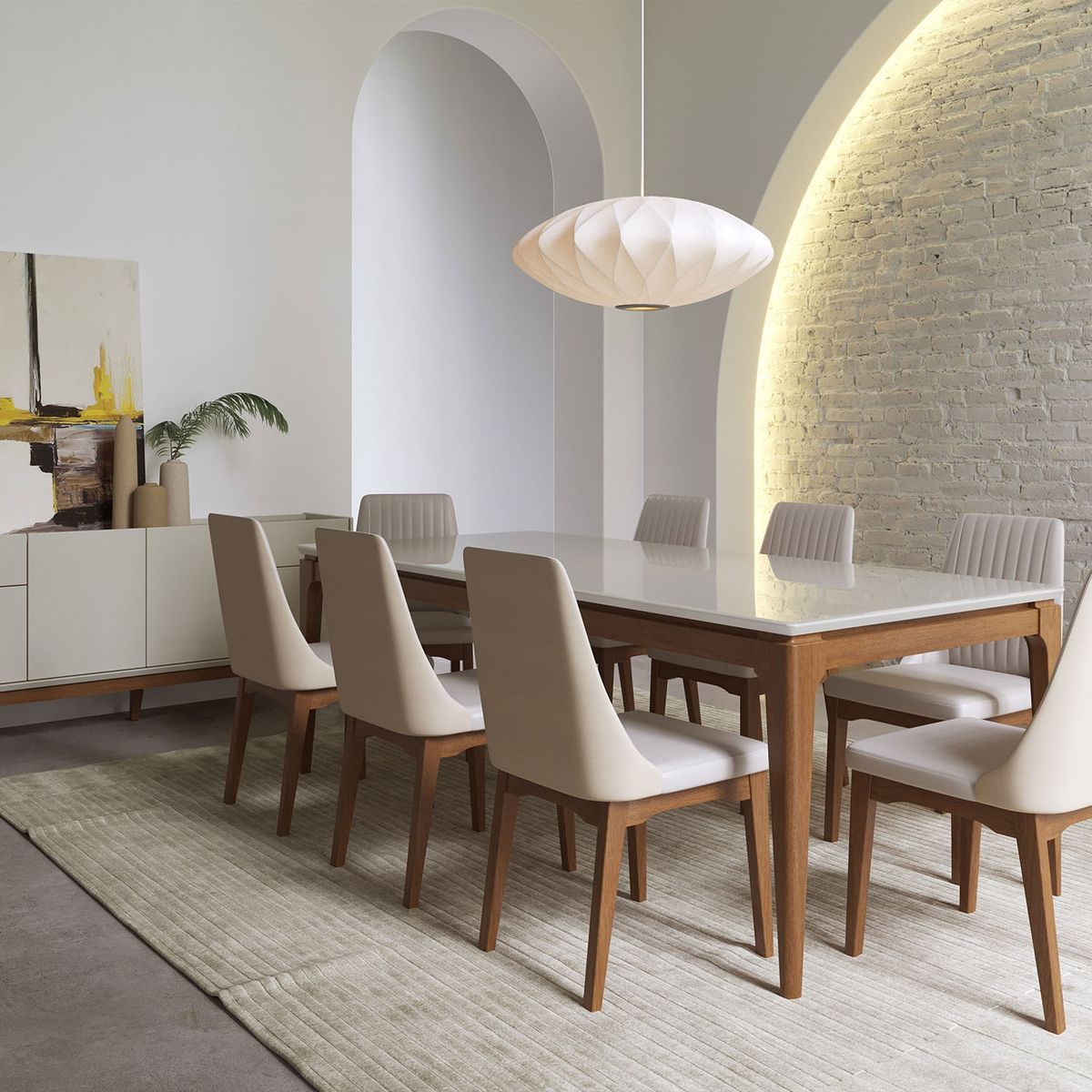 DECOCASA - Juego de Comedor Float 2.2 Ow+8 Sillas Elsie Beige Decocasa