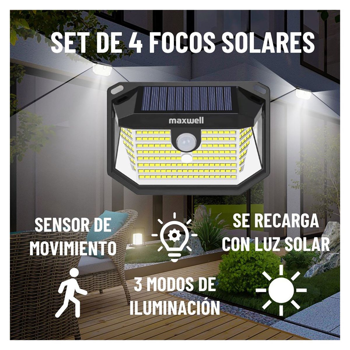 MAXWELL - Foco Solar Maxwell 178 Led Exterior Pared Set x 2