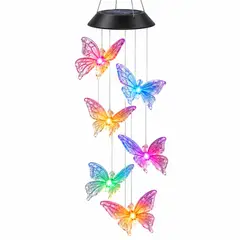 DOPA - Lámpara Solar Colgante 6 Mariposas Luz Calida LED Decorativa Jardín Terraza Exterior