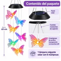 DOPA - Lámpara Solar Colgante 6 Mariposas Luz Calida LED Decorativa Jardín Terraza Exterior
