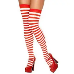 GEN - Calcetas Largas Panty Medias Bucaneras Rayadas Rojo Blanco