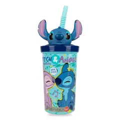 DISNEY - Vaso con Bombilla y Figura 3D Stitch 360ml 4 Años+