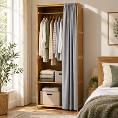 ROHE - Clóset De Bambú Con Cortina Ropero Organizador 80x45x170cm Marrón