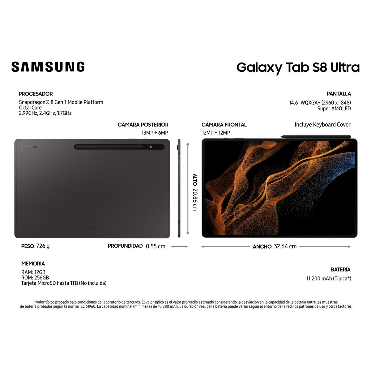 SAMSUNG - Tablet Samsung Galaxy Tab S8 Ultra + Keyboard Cover (14.6", 256GB, WIFI, Graphite)