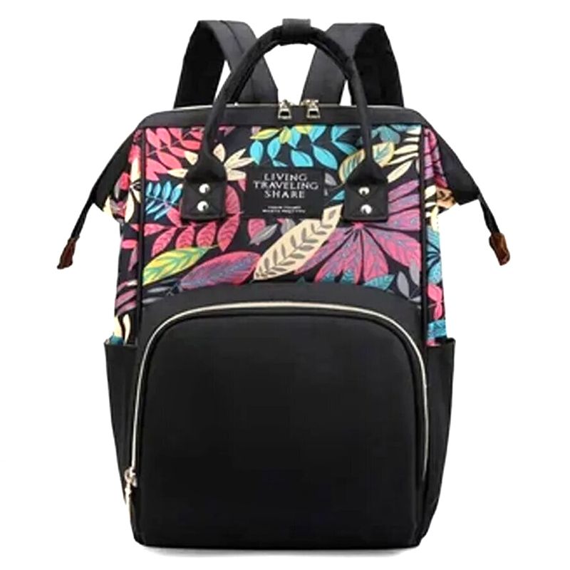 GENERICO - Bolso Maternal Pañalera Diseño Floral Negro