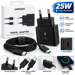 SAMSUNG - 25W Tipo C Negro De Pared Con Cable