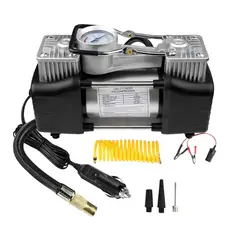 NOVYSTOR - Compresor Aire 2 Cilindros 150 PSI 12V Inflador Neumáticos Portátil Manguera 2m Manómetro Boquillas