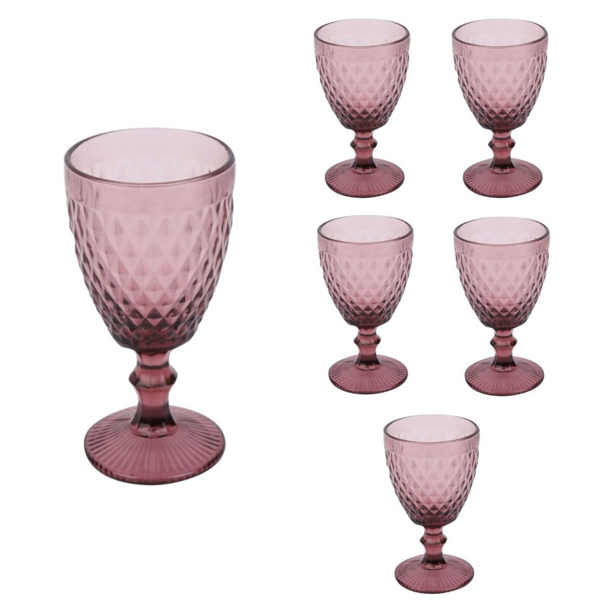 HOMEWELL - Set 6 Copas Vino de Vidrio Rosada 300Ml