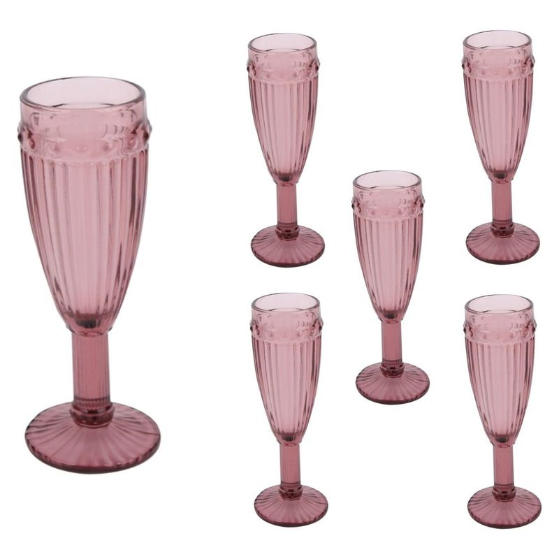 HOMEWELL - Set 6 Copas Champagne Vidrio Rosado 160Ml