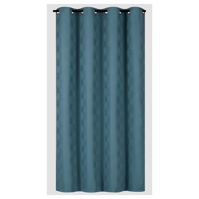 CLEMS CORTINAS - Cortina Black Jacquard Geométrico Turquesa 135X225