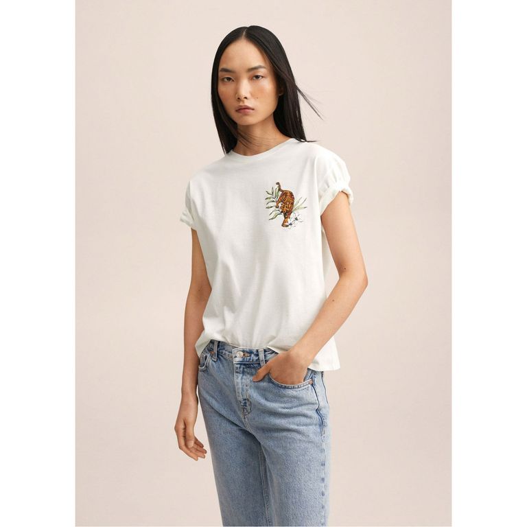 MANGO Mango Polera Estampado Tigre Tigreb-H Mujer