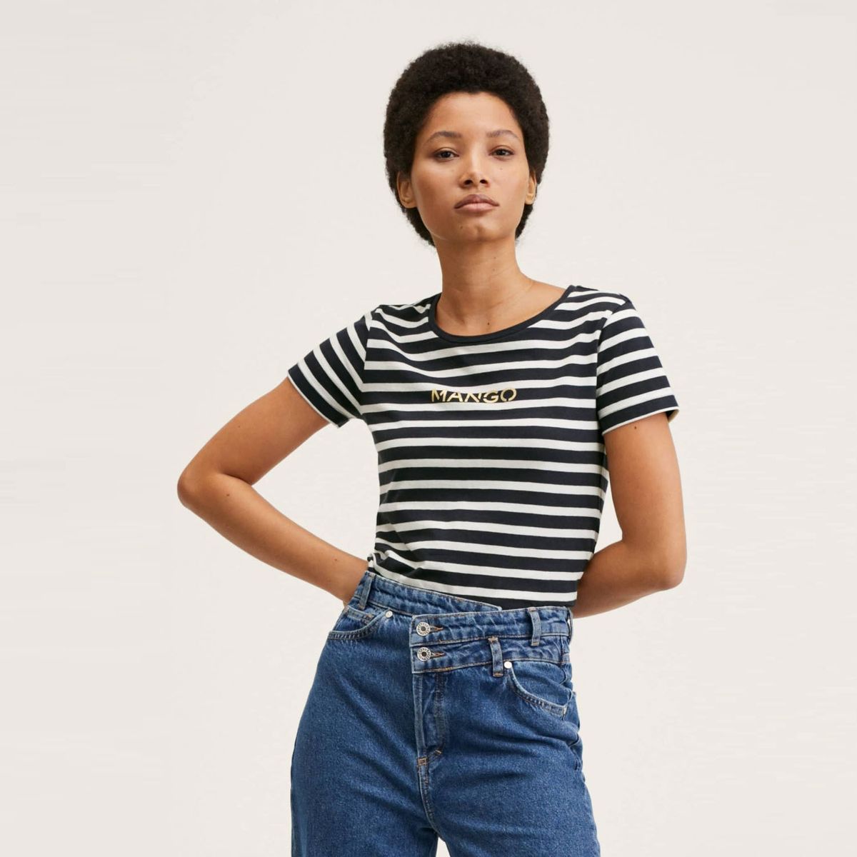 MANGO - Mango Polera Algodón Rayas Mangora-H Mujer