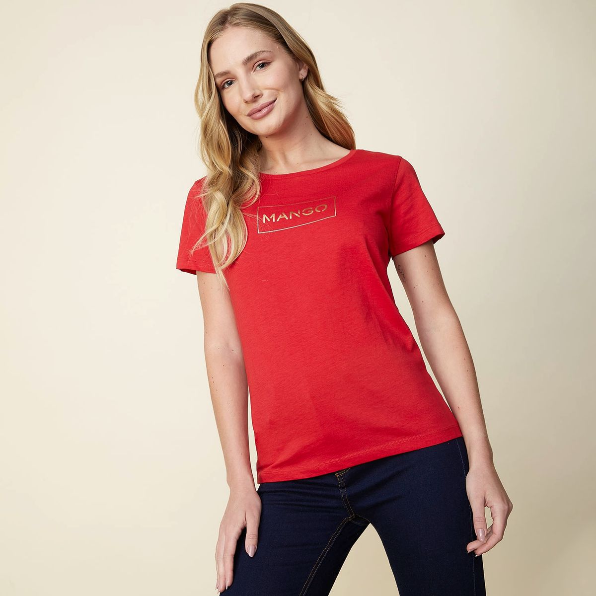 MANGO - Mango Polera Logo Metalizado Mangolog-H Mujer